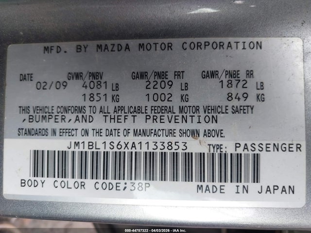 Продажа на аукционе авто 2010 Mazda Mazda3 S Grand Touring, vin: JM1BL1S6XA1133853, номер лота: 44757322