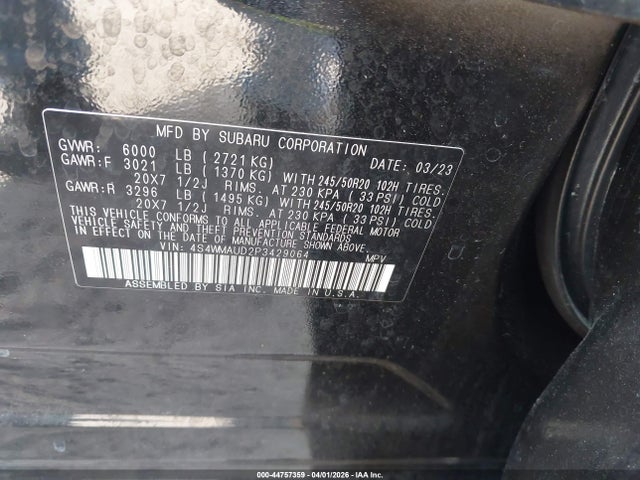 Продаж на аукціоні авто 2023 Subaru Ascent Limited 7-passenger, vin: 4S4WMAUD2P3429064, номер лоту: 44757359