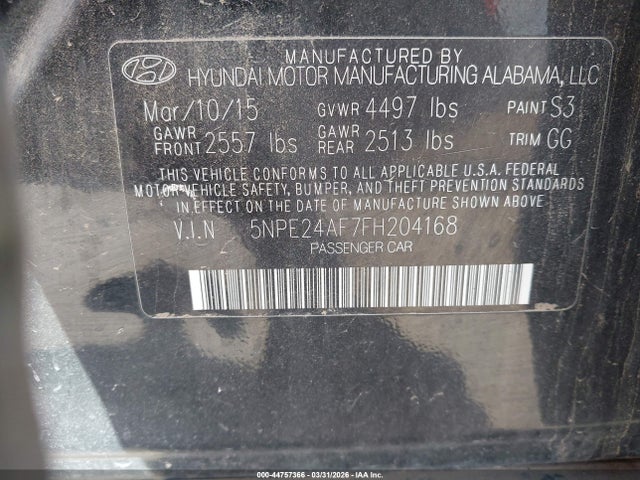 Продаж на аукціоні авто 2015 Hyundai Sonata Se, vin: 5NPE24AF7FH204168, номер лоту: 44757366