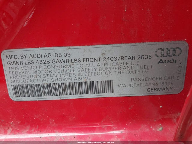 2010 AUDI A4 WAUDFAFL4AN018316 Photo 8