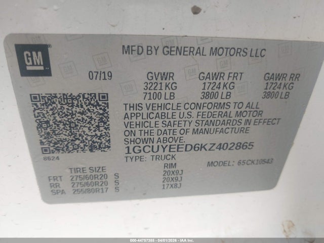 Aukcja sprzedaży 2019 Chevrolet Silverado 1500 Rst, vin: 1GCUYEED6KZ402865, numer aukcji: 44757385
