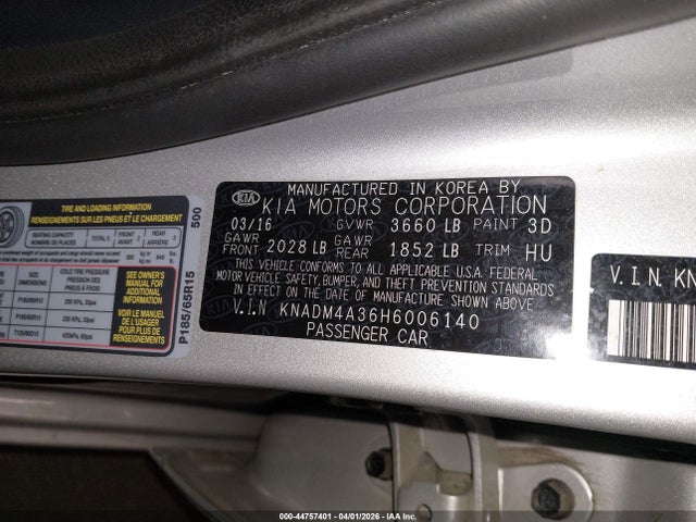 Aukcja sprzedaży 2017 Kia Rio Lx, vin: KNADM4A36H6006140, numer aukcji: 44757401
