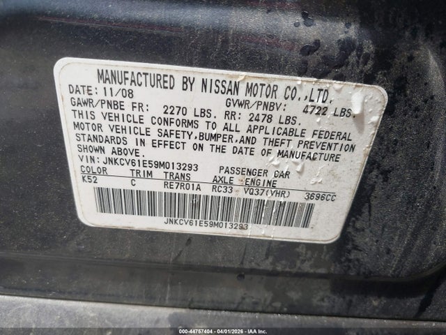 Продажа на аукционе авто 2009 Infiniti G37 Journey, vin: JNKCV61E59M013293, номер лота: 44757404