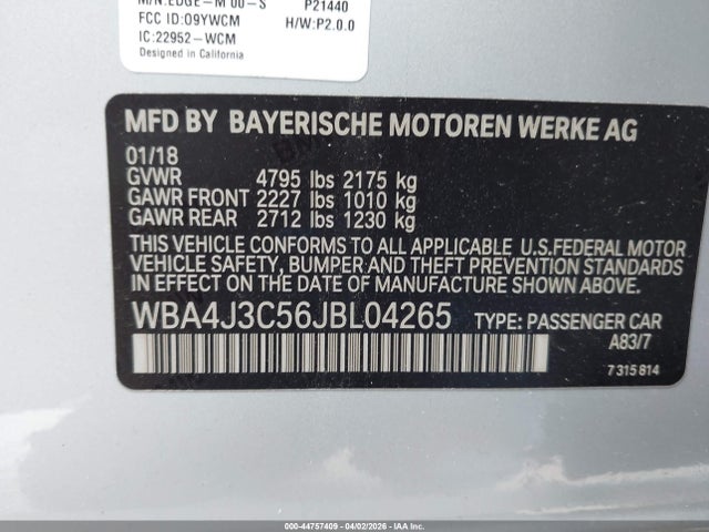 Aukcja sprzedaży 2018 Bmw 430i Gran Coupe Xdrive, vin: WBA4J3C56JBL04265, numer aukcji: 44757409