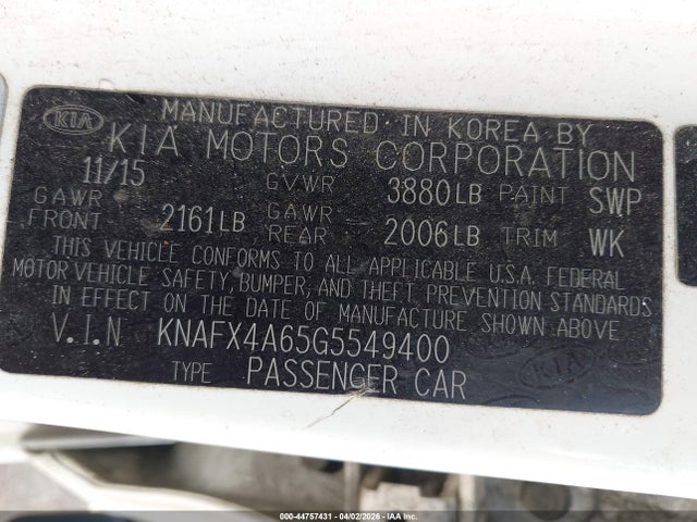 Aukcja sprzedaży 2016 Kia Forte Lx, vin: KNAFX4A65G5549400, numer aukcji: 44757431