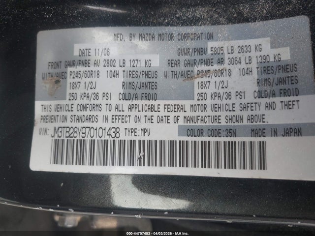 Aukcja sprzedaży 2007 Mazda Cx-9 Sport, vin: JM3TB28Y970101438, numer aukcji: 44757453