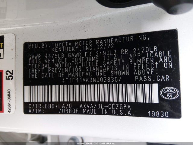 Toyota CAMRY XLE 2022 4T1F11AK9NU028307 Image 9