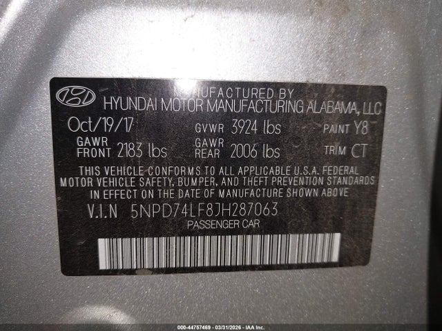Hyundai ELANTRA SE 2018 5NPD74LF8JH287063 Image 9