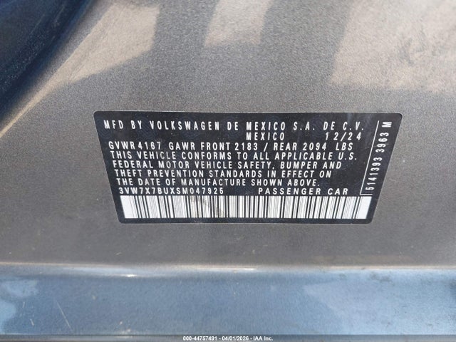 Aukcja sprzedaży 2025 Volkswagen Jetta 1.5t Se, vin: 3VW7X7BUXSM047925, numer aukcji: 44757491