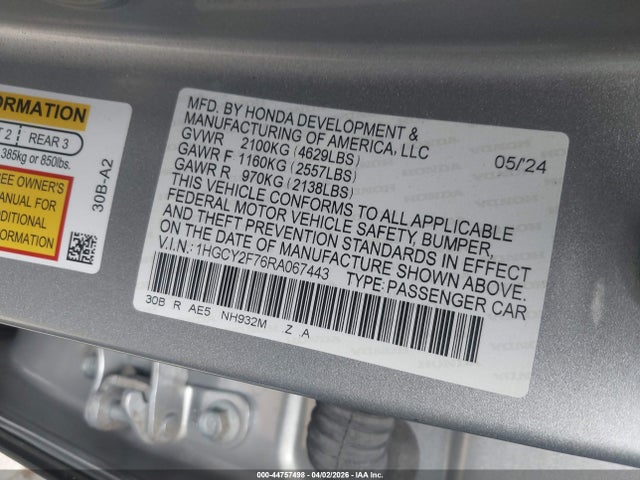 1HGCY2F76RA067443 Honda Accord Hybrid Sport-l