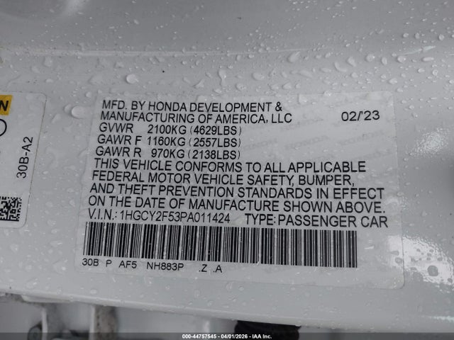 1HGCY2F53PA011424 Honda Accord Hybrid Sport