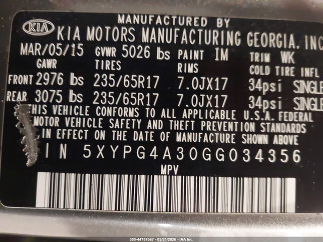 2016 KIA SORENTO 5XYPG4A30GG034356 Photo 8