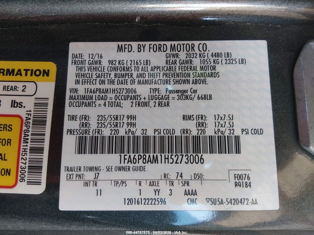 2017 FORD MUSTANG 1FA6P8AM1H5273006 Photo 8