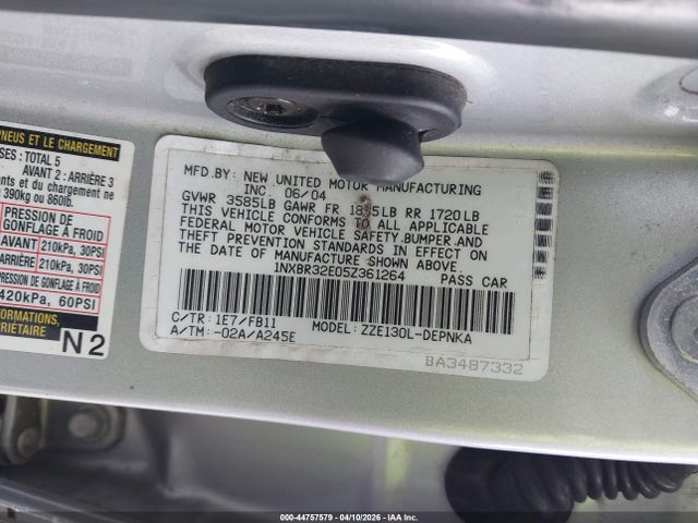 44757579 :رقم المزاد ، 1NXBR32E05Z361264 vin ، 2005 Toyota Corolla Le مزاد بيع
