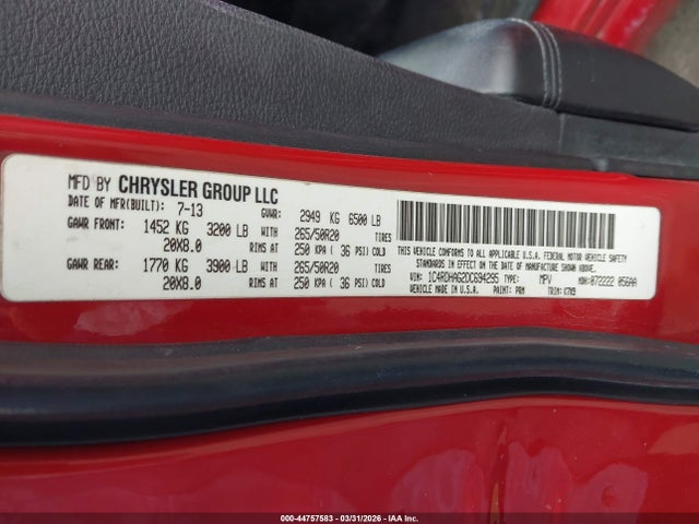 Продажа на аукционе авто 2013 Dodge Durango Sxt, vin: 1C4RDHAG2DC694295, номер лота: 44757583