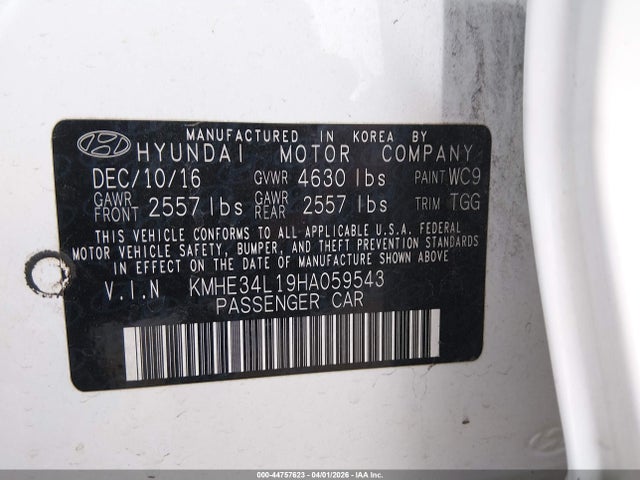 Продажа на аукционе авто 2017 Hyundai Sonata Hybrid Limited, vin: KMHE34L19HA059543, номер лота: 44757623