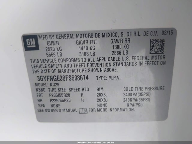 2015 CADILLAC SRX 3GYFNGE38FS608674 Photo 8