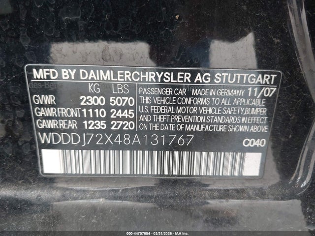 2008 Mercedes-benz Cls 550 მანქანა იყიდება აუქციონზე, vin: WDDDJ72X48A131767, აუქციონის ნომერი: 44757654