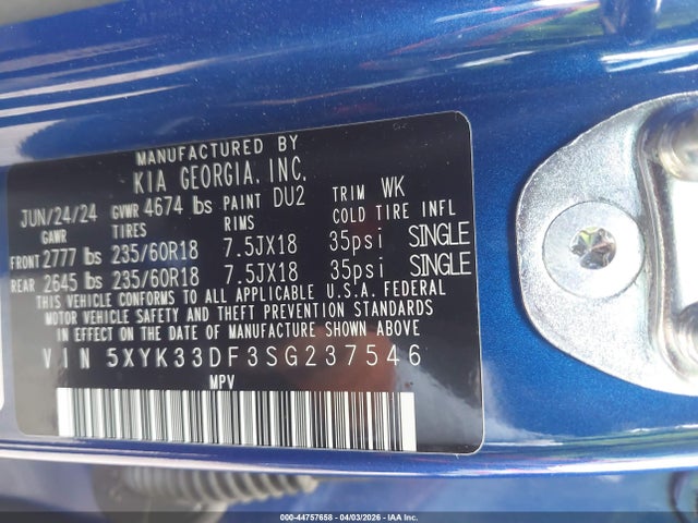Продажа на аукционе авто 2025 Kia Sportage Ex, vin: 5XYK33DF3SG237546, номер лота: 44757658