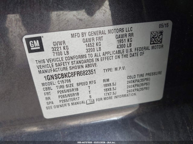 Chevrolet Tahoe Lt 2015 1GNSCBKC8FR682351 Image 9