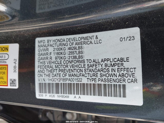 1HGCY2F85PA001522 Honda Accord Hybrid Touring