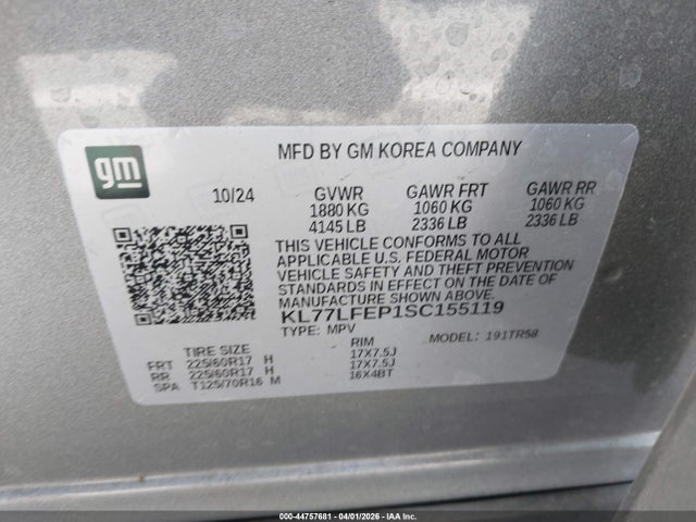 KL77LFEP1SC155119 Chevrolet Trax Fwd Ls