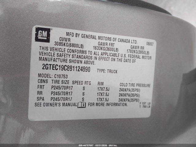 2008 GMC SIERRA 1500 2GTEC19C881124890 Photo 8