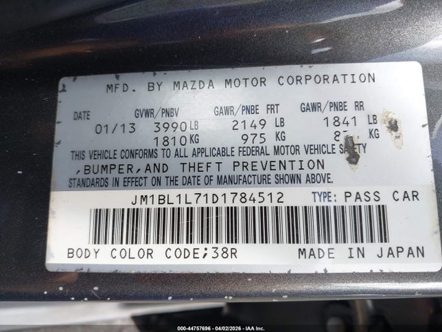 Продаж на аукціоні авто 2013 Mazda Mazda3 I Touring, vin: JM1BL1L71D1784512, номер лоту: 44757696