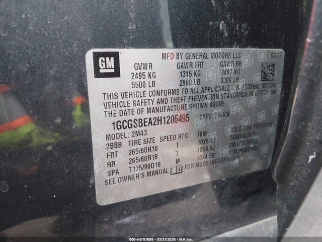 1GCGSBEA2H1206495 Chevrolet Colorado Wt