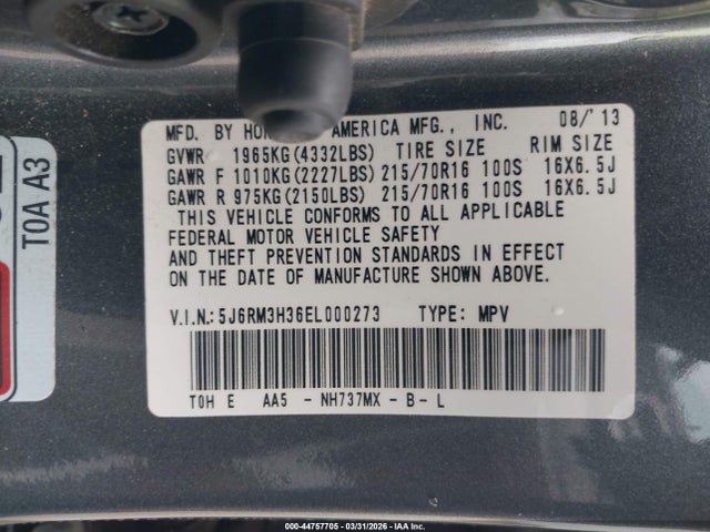 5J6RM3H36EL000273 Honda CR-V LX