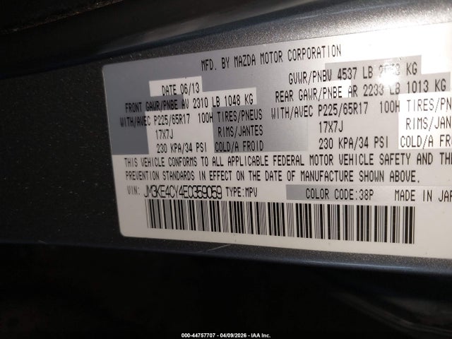 44757707 :رقم المزاد ، JM3KE4CY4E0359059 vin ، 2014 Mazda Cx-5 Touring مزاد بيع