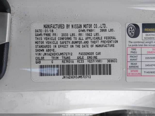 JN1AZ4EH3JM572712 Nissan 370z Touring