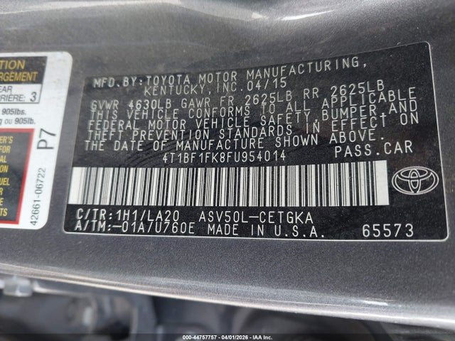 Toyota CAMRY XLE 2015 4T1BF1FK8FU954014 Image 9
