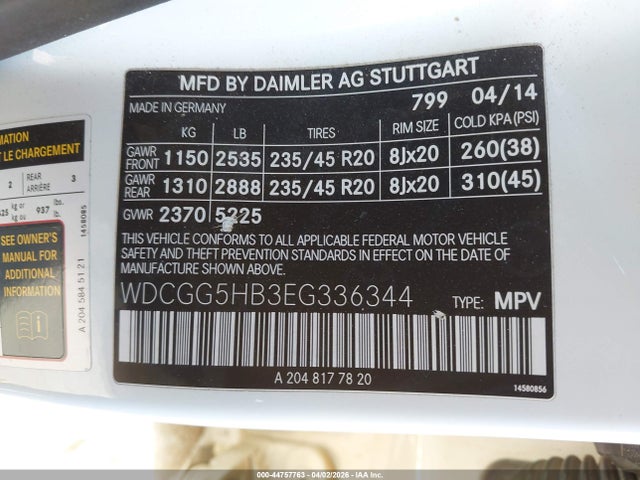 44757763 :رقم المزاد ، WDCGG5HB3EG336344 vin ، 2014 Mercedes-benz Glk 350 مزاد بيع