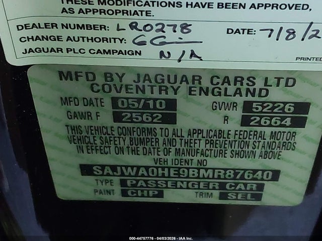 2011 JAGUAR XF SAJWA0HE9BMR87640 Photo 8