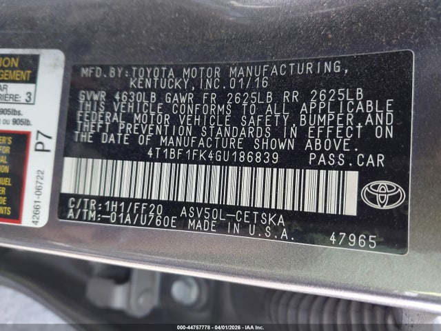 Toyota CAMRY SE 2016 4T1BF1FK4GU186839 Image 9