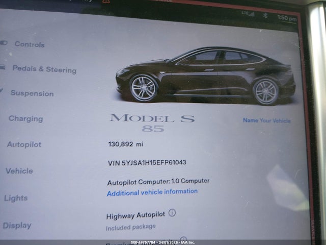 2014 TESLA MODEL S 5YJSA1H15EFP61043 Photo 6