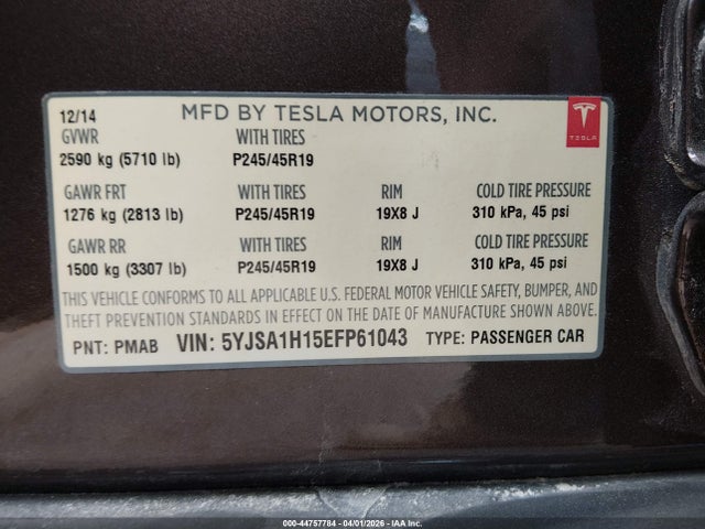 2014 TESLA MODEL S 5YJSA1H15EFP61043 Photo 8