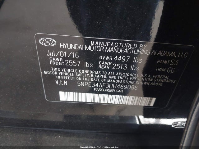 5NPE34AF3HH469086 Hyundai Sonata Limited