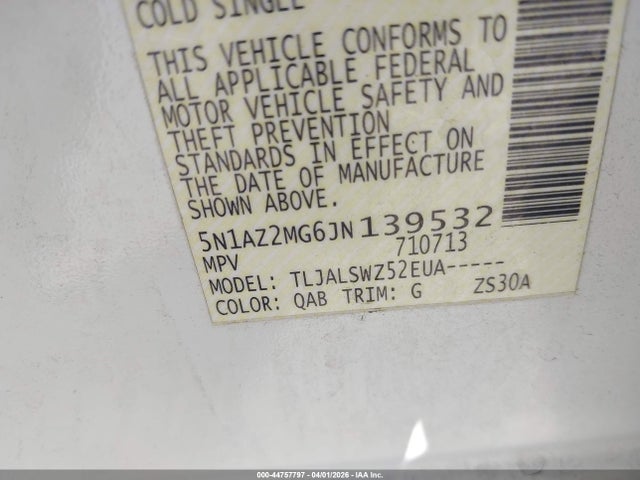 5N1AZ2MG6JN139532 Nissan Murano Platinum