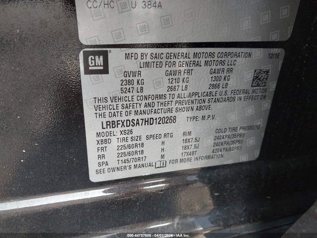 Aukcja sprzedaży 2017 Buick Envision Essence, vin: LRBFXDSA7HD120268, numer aukcji: 44757808