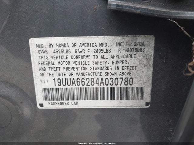 Продаж на аукціоні авто 2004 Acura Tl, vin: 19UUA66284A030780, номер лоту: 44757824