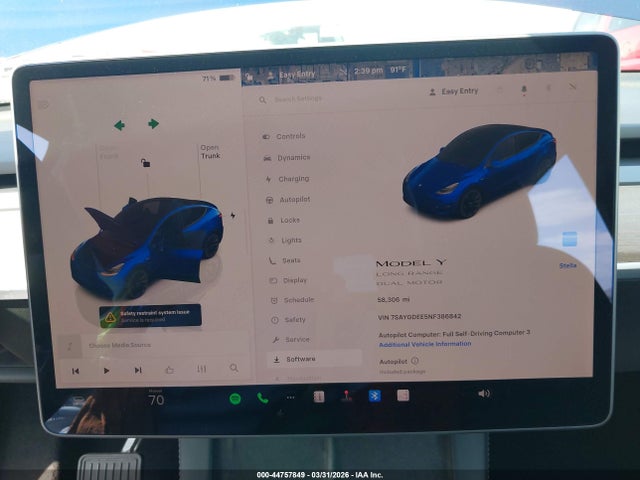 44757849 :رقم المزاد ، 7SAYGDEE5NF386842 vin ، 2022 Tesla Model Y Long Range Dual Motor All-wheel Drive مزاد بيع