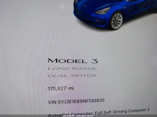 2022 Tesla Model 3 Long Range Dual Motor All-wheel Drive მანქანა იყიდება აუქციონზე, vin: 5YJ3E1EB9NF130835, აუქციონის ნომერი: 44757851