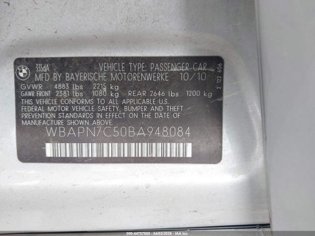 Продаж на аукціоні авто 2011 Bmw 335d, vin: WBAPN7C50BA948084, номер лоту: 44757855