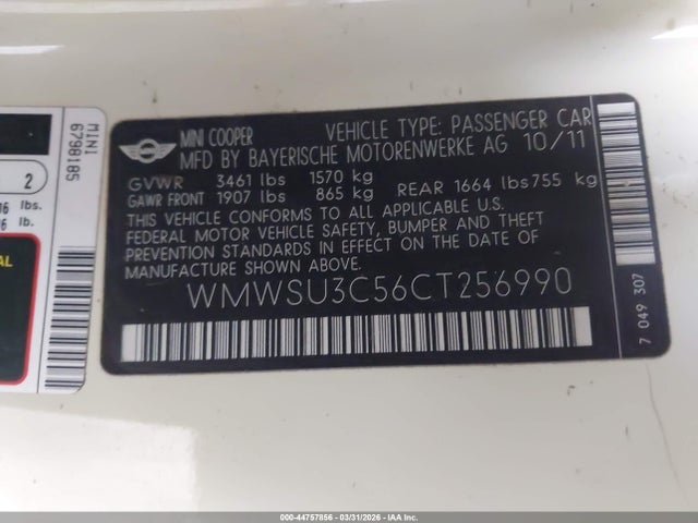 2012 MINI COOPER WMWSU3C56CT256990 Photo 8