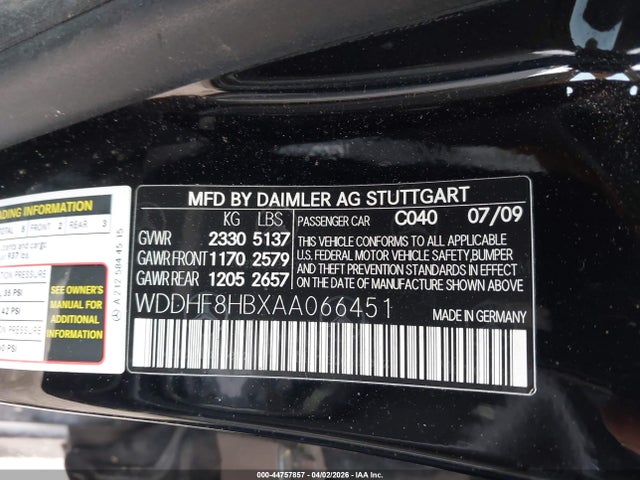 44757857 :رقم المزاد ، WDDHF8HBXAA066451 vin ، 2010 Mercedes-benz E 350 4matic مزاد بيع