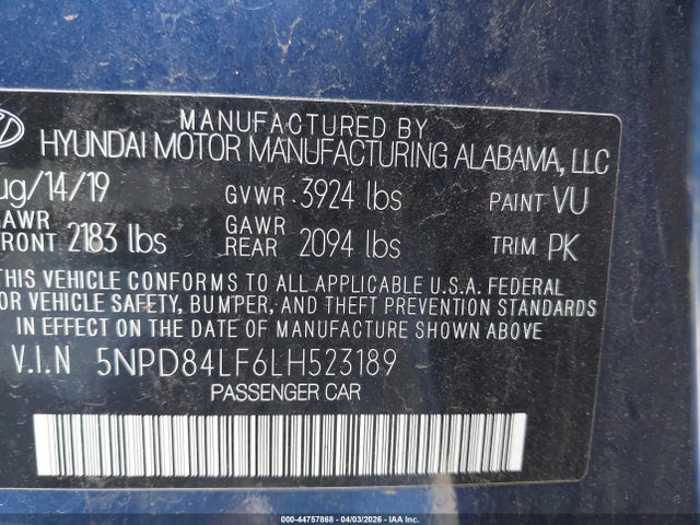 2020 HYUNDAI ELANTRA 5NPD84LF6LH523189 Photo 8