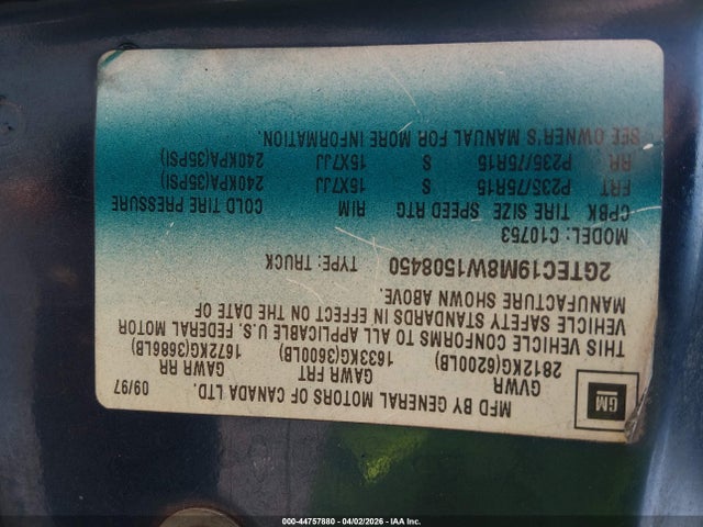 44757880 :رقم المزاد ، 2GTEC19M8W1508450 vin ، 1998 Gmc Sierra 1500 Sl Wideside مزاد بيع