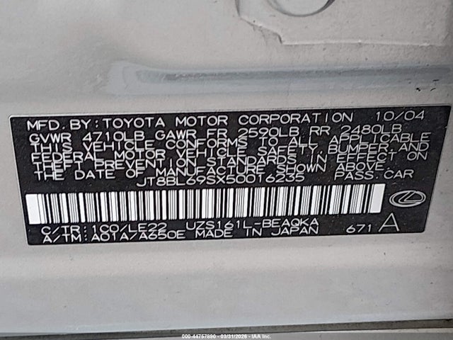 Aukcja sprzedaży 2005 Lexus Gs 430, vin: JT8BL69SX50016235, numer aukcji: 44757890